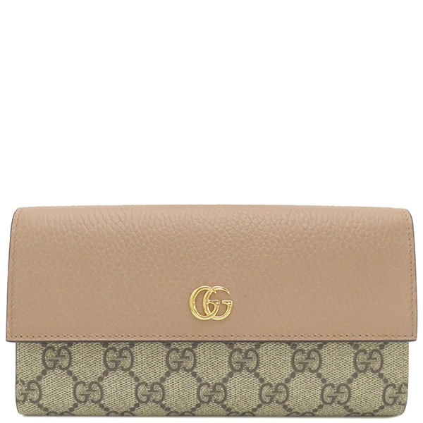 グッチ GUCCI 長財布 ダブルG バイカラー コンチネンタルウォレット GGスプリームキャンバス ベージュ×ダスティピンク ゴールド金具 フラップ式 456116 【箱】【中古】