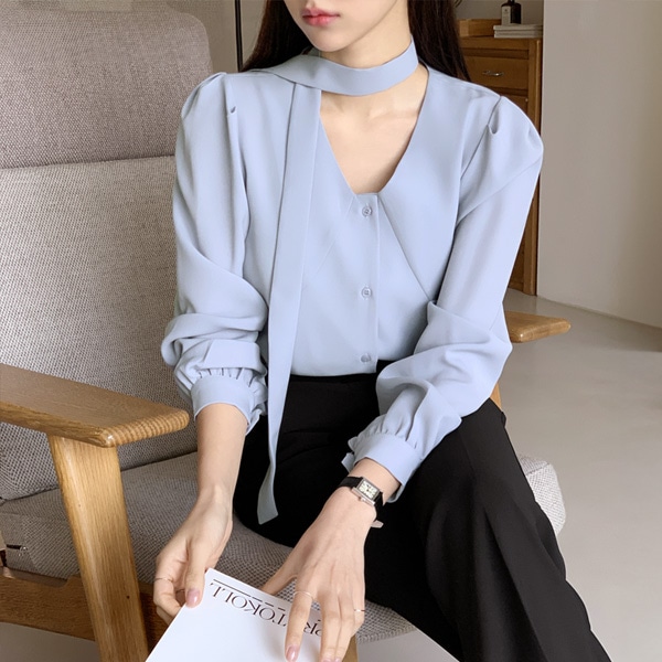 ボウタイVネックブラウス bs7880