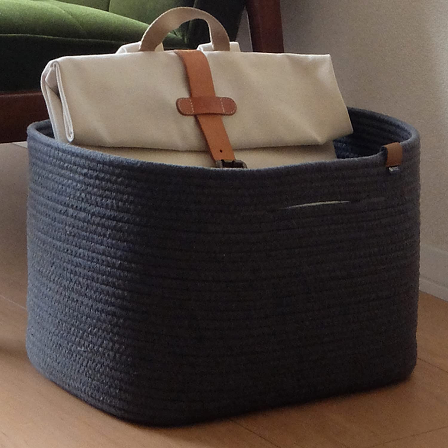 [山善] 収納ボックス (かご) スクエア (カラーボックス対応) 洗濯カゴ おもちゃ タオル 収納 小物 ケース バスケット [MOC(モック) ロープスクエアボックス] ダークグレー Y-MOC-