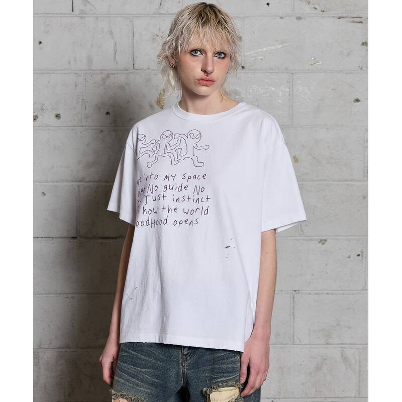 HOODHOOD Three エイリアン・ダメージ 半袖Tシャツ ホワイトVer. 2 HDBF01TS14WH2 411131