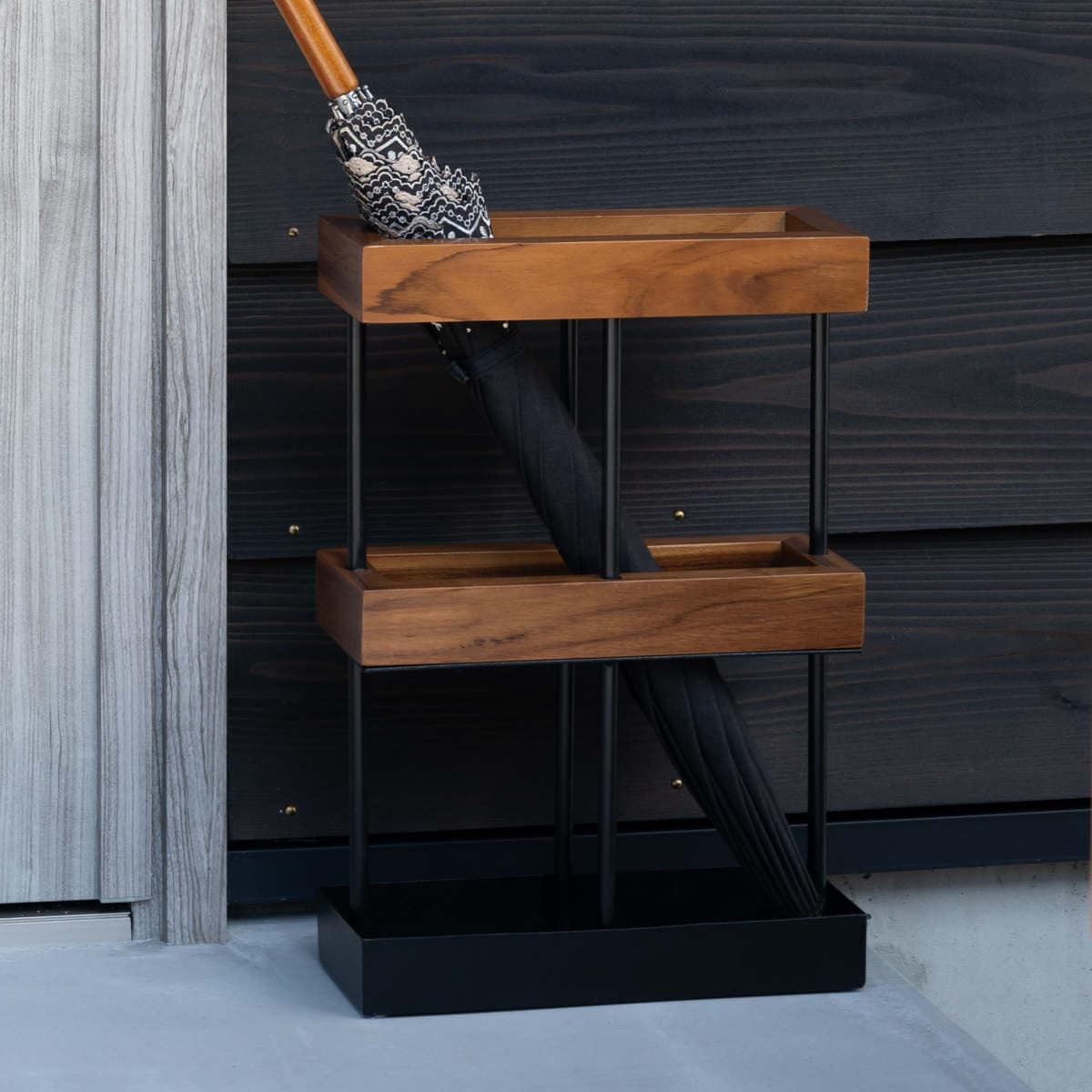 傘立て 四角 木製 スチール 傘たて スリム 玄関収納 省スペース 天然木 ブラック 木 ウッド 角型 コンパクト 北欧 おしゃれ