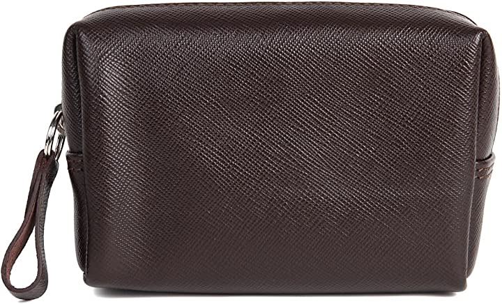 本革 メンズ コスメポーチ 化粧 ガジェット 小物入れ コンパクト トラベル 高品質 牛革 レザー マルチケース(ブラウン)