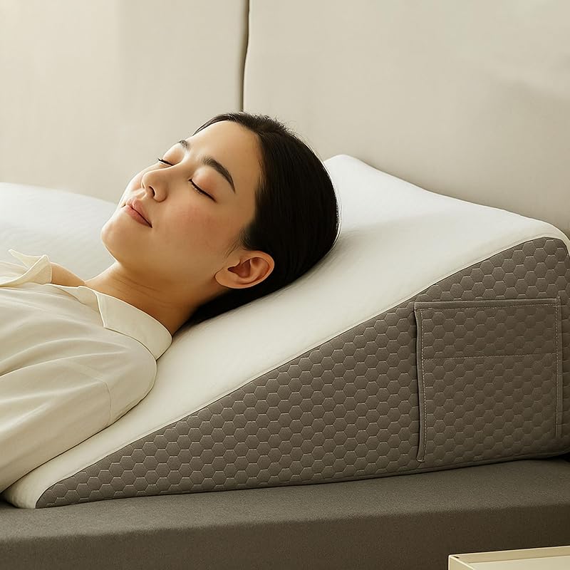 枕 三角クッション 三角枕 傾斜枕 背もたれ クッション 高反発枕 足上げ 腰枕 傾斜枕 ヘッドレスト 背もたれ レッグレスト 読書 リラックス 睡眠時にご使用ください お年寄り老人用 (ホワイト+グ