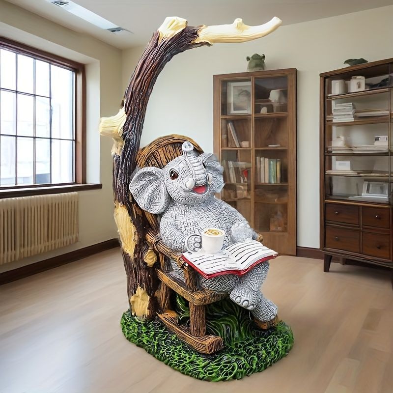 置物 オブジェ ガーデンオーナメント 椅子に座って本を読んでいるゾウ ぞう アニマルオブジェ ユニーク 屋外 屋内 室内 インテリア 玄関 リビング ダイニング 装飾 庭 ガーデニング 装飾 ガーデン