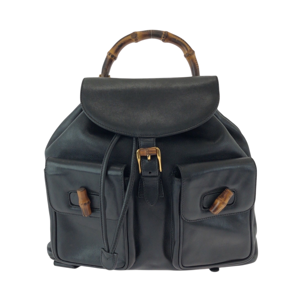 美品 ヴィンテージ バンブー オールドグッチ ブラック 黒 ブラウン レザー 003 2058 0016 リュックサック バックパック レディース 500436