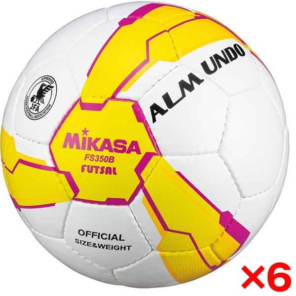 【6個セット】 FS350B-YP ALMUNDO フットサルボール 検定球 3号球 手縫い 小学生用 イエロー/ピンク