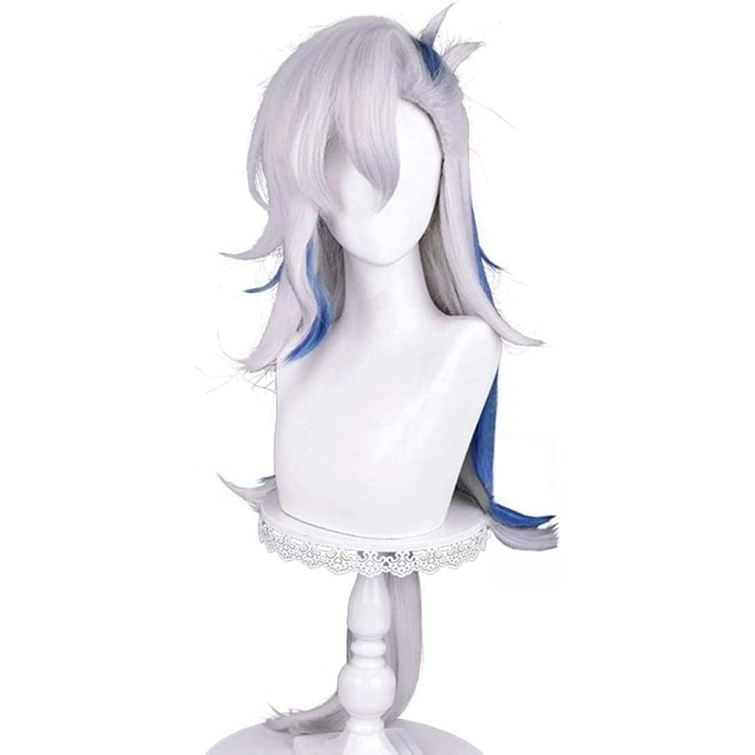 コスプレウィッグヌヴィレットポニーテール灰色青カツラネット付き長髪耐熱文化祭小物変身仮ステージ服30%までに制限