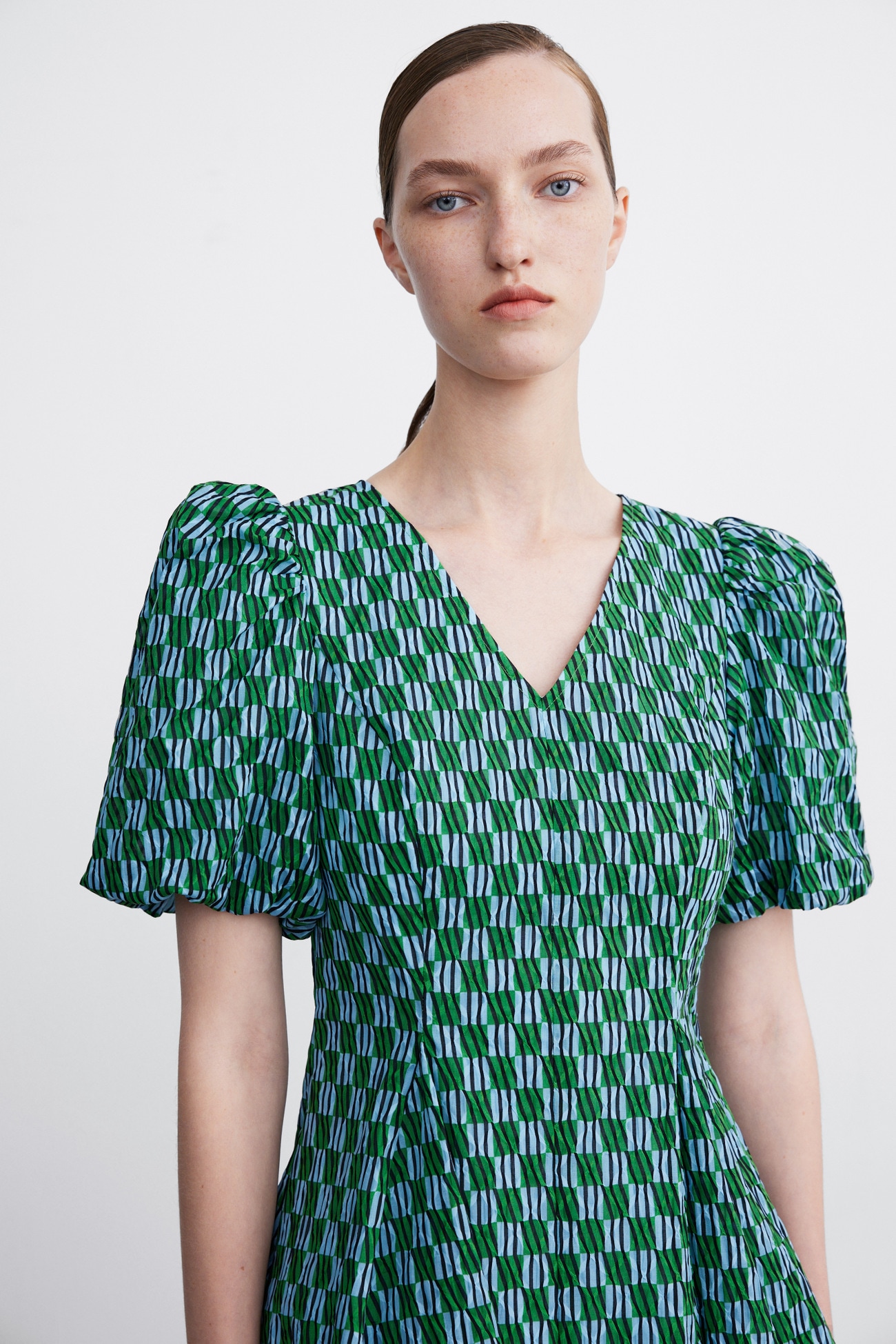 春 夏 レディース 婦人服 レトロ プリント ウエスト Vネック ドレス ワンピース ダークグリーン XS S M L XL ワンピース 膝上 袖あり 半袖 かわいい 大人可愛い きれいめ シンプル