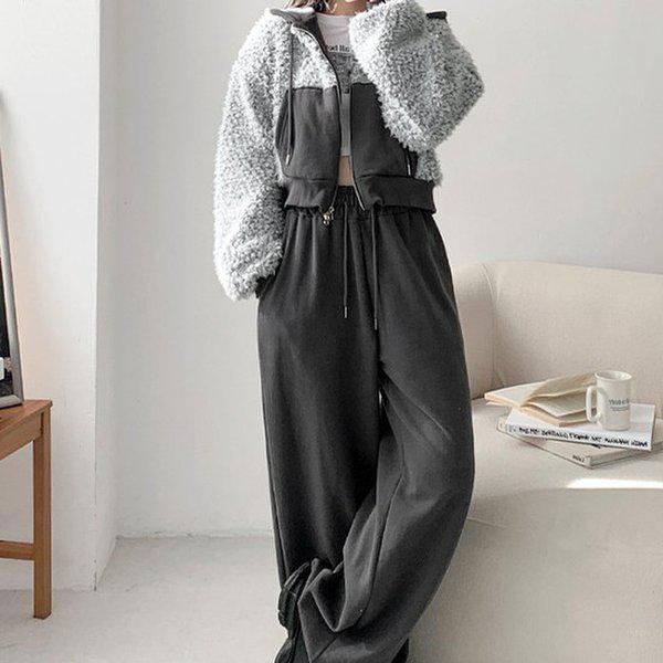 Hスタイル(SET)ふわふわフード付きジップアップセット 冬 女性 フリース ボア トレーニングウェアセット スウェットセット パンツセットアップ