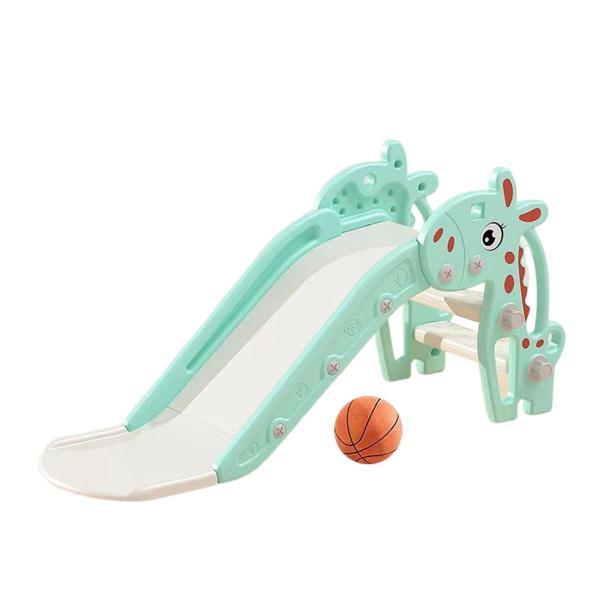 子供の滑り台の遊び場のおもちゃの屋外の緑のためのバスケットボールのフープが付いている滑り止め