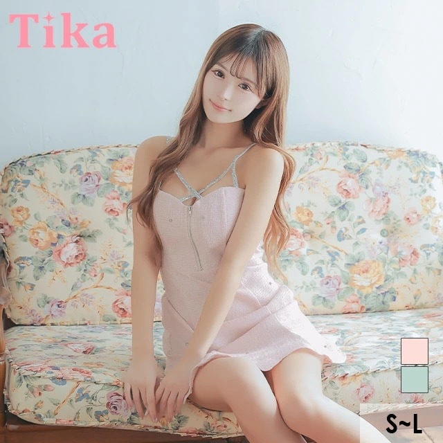 【即日発送】キャバ ドレス ラメ ツイード ミニ キャミソール フロントジップ S～Lサイズ 大きいサイズ セクシー キャバドレス キャバ嬢 キャバクラ ラウンジ クラブ ビジュー ノースリーブ ワン