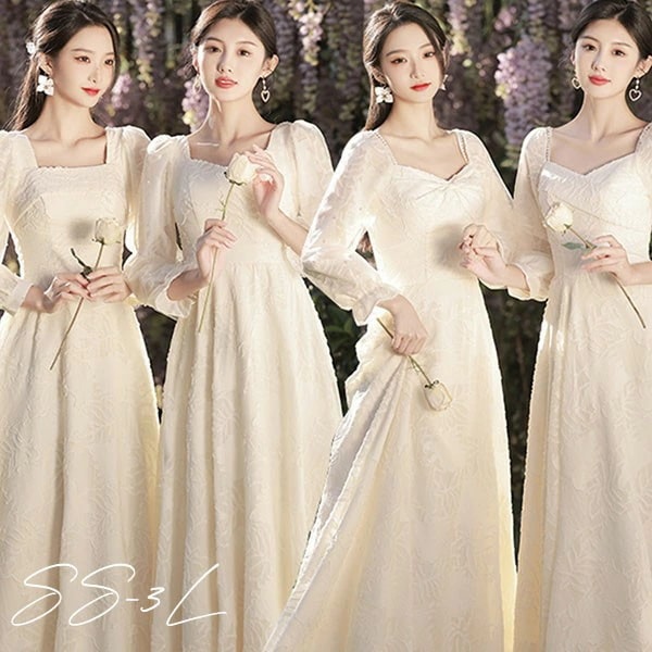 ブライズメイド ドレス 大人 ピアノ 発表会 ロングドレス 演奏会 演奏会用ドレス ピアノ発表会 結婚式 高校生 パーティードレス 演奏会ドレス コンクール イブニングドレス ロング ベージュ 袖付き