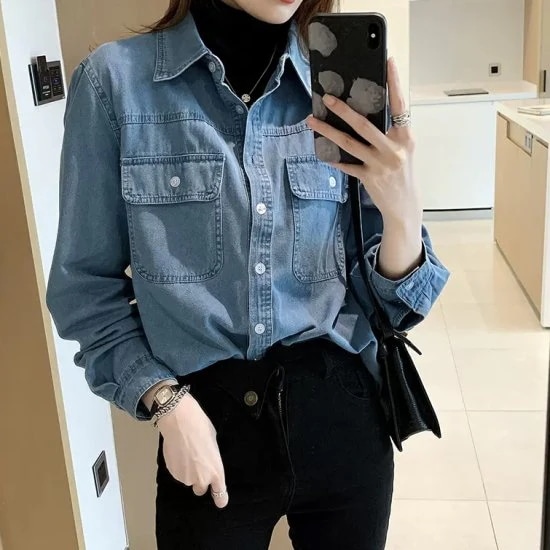 デニムシャツ レディース 長袖 大きいサイズ ゆったりサイズ 春 デニムブラウス シャツ