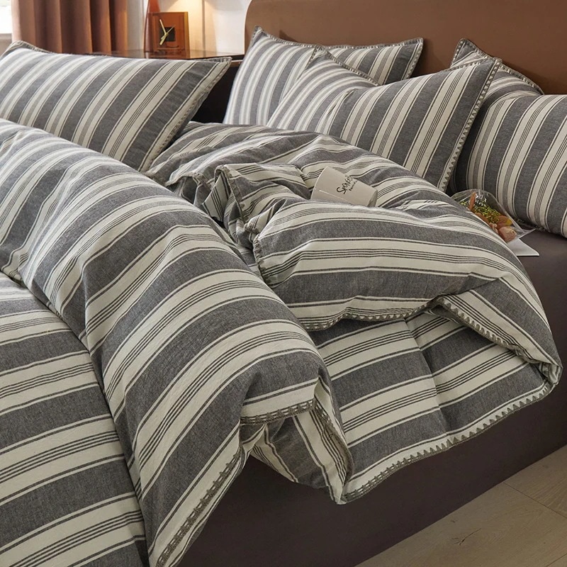 冬の新作 先染め綿4点セットシェルエッジ純綿掛け布団カバー寝具セット洗いざらし綿シーツ掛け布団カバー3点セット