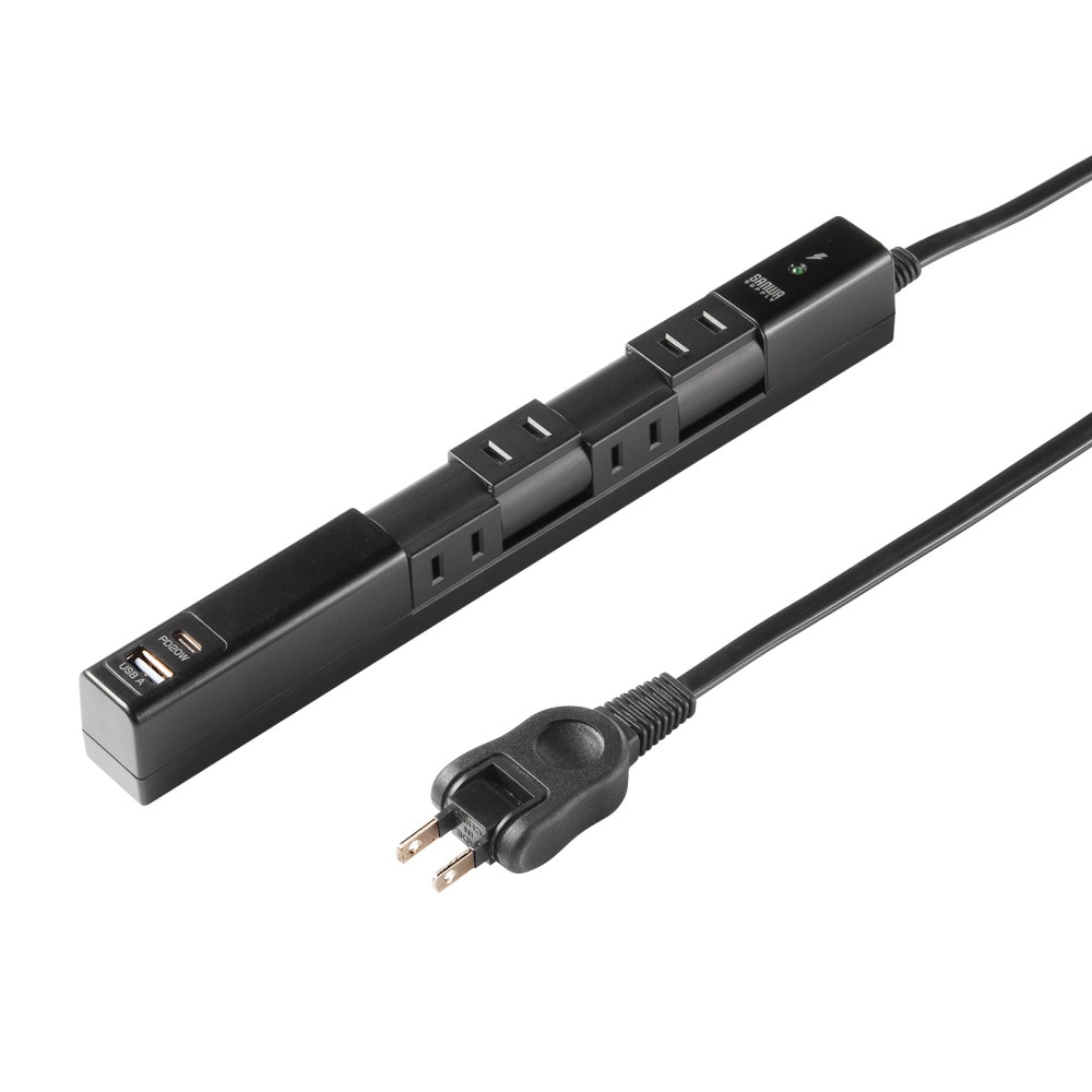 サンワサプライ 回転タップ（AC4個口＋Type-C＋USB-A・PD20W・ブラック) TAPB113UC2BK