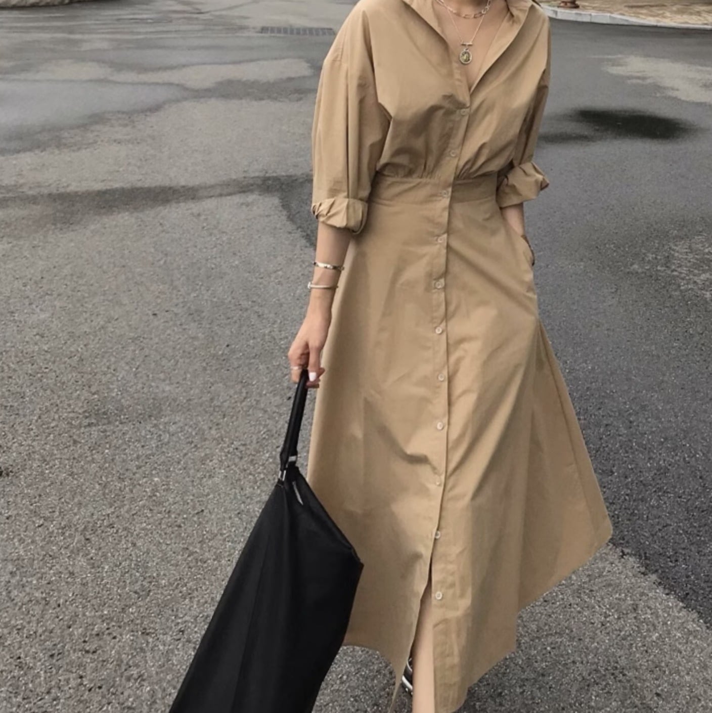 ワンピース シャツ ブラウス ロングスカート シャツワンピース ロング ロング丈 袖あり 長袖 襟付き ワイド Aライン ウエストマーク ポケット ハイウエスト 前開き かわいい きれいめ シンプル