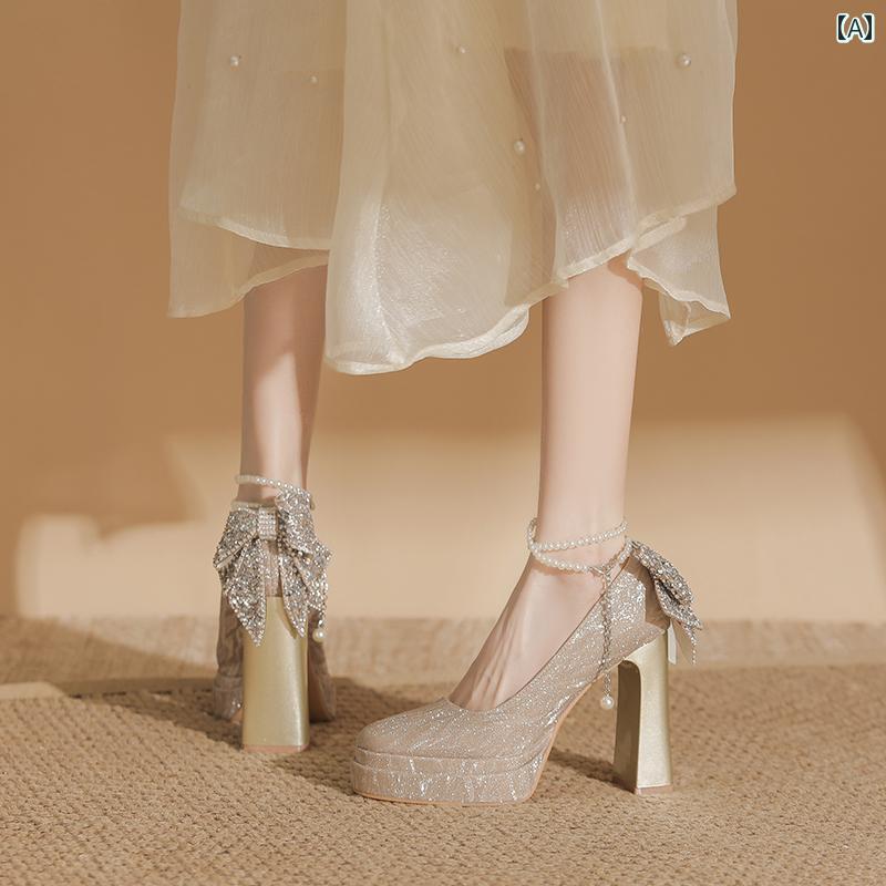 【今季トレンド】ヒール レディース パンプス 美脚 シャンパン カラー メイン ウェディングドレス シューズ 疲れにくい ハイヒール 厚 防水 靴 美しく 感 メリージェーン 婦人靴