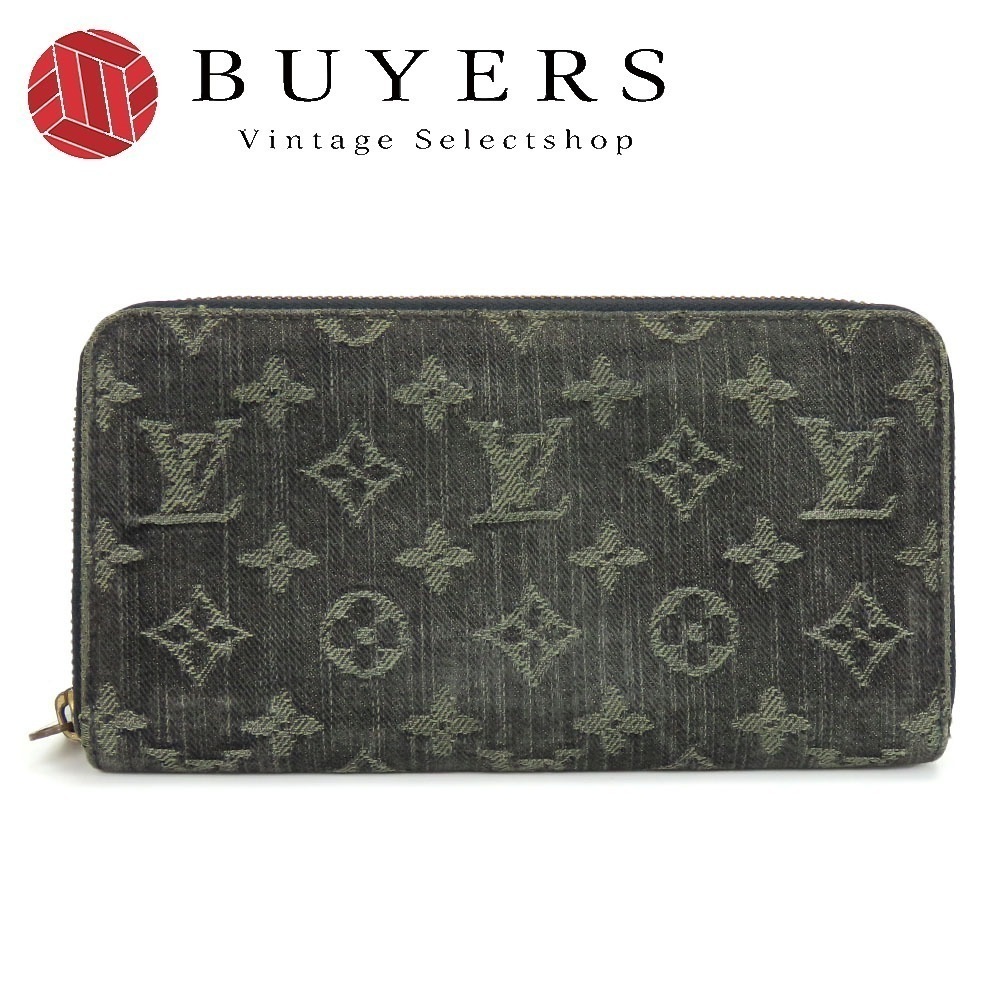 中古 長財布 ジッピーウォレット M95614 ラウンドファスナー モノグラムデニム ノワール ブラック ゴールド金具 小物 普段使い おしゃれ レディース メンズ