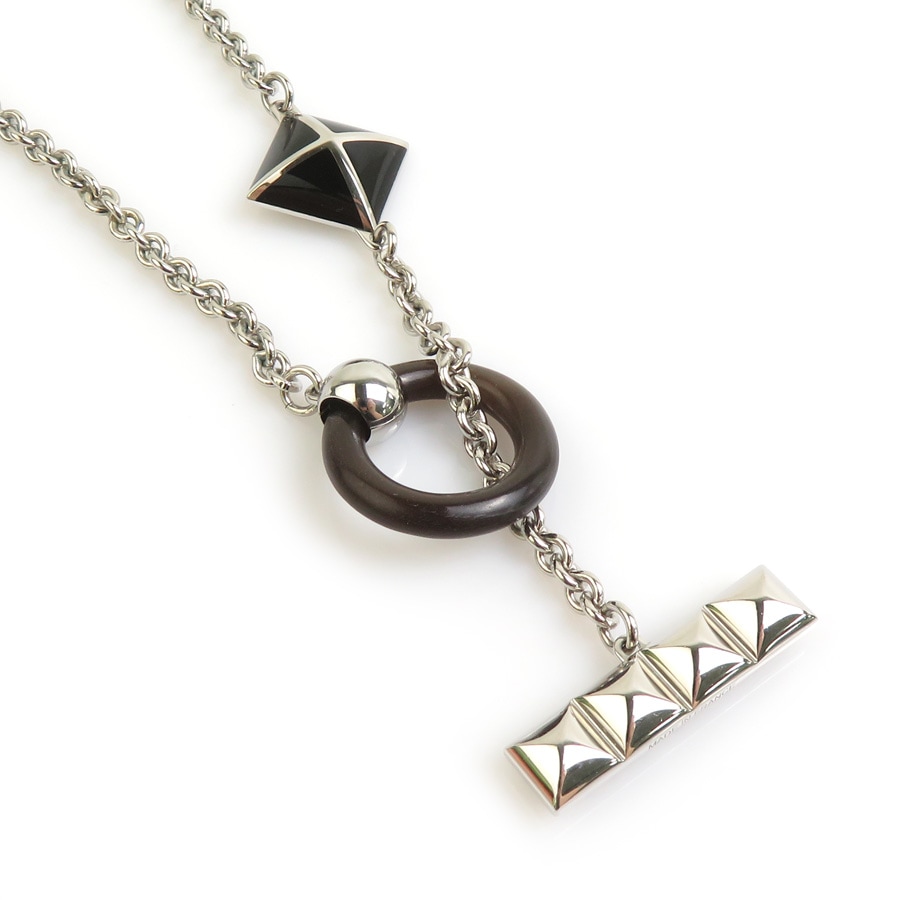 エルメス HERMES ネックレス Medor XO メタル/バッファローホーン シルバー/ブラウン/ブラック レディース e60687a