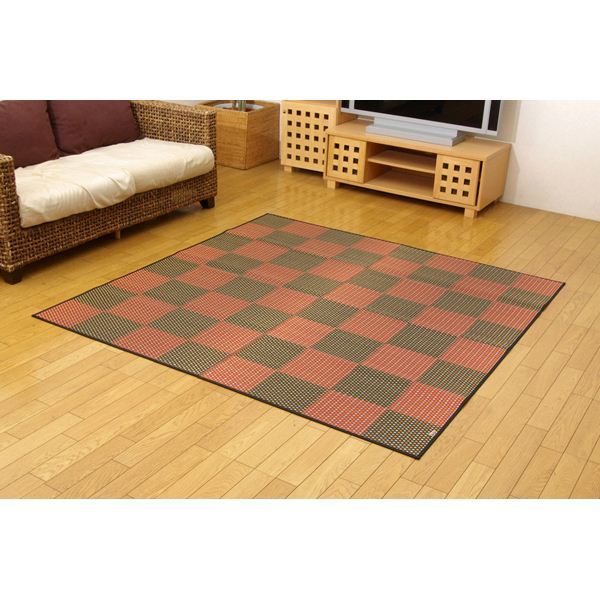 純国産/日本製 い草花ござカーペット 銀河 レッド(赤) 江戸間2畳(約174174cm) 抗菌&防臭効果