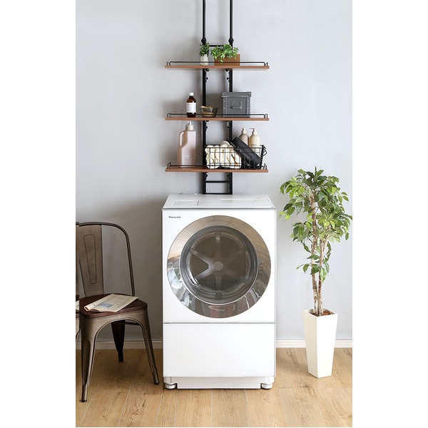 ヴィンテージ突っ張りランドリーラック ウォールナット 組立品