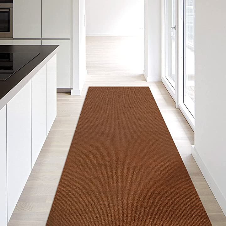 廊下敷き キッチンマット 玄関マット ペットマット ペットシート マルチロールカーペット 吸着マット 600x60cm 厚み4mm ブラウン色( ブラウン, 600x60cm)