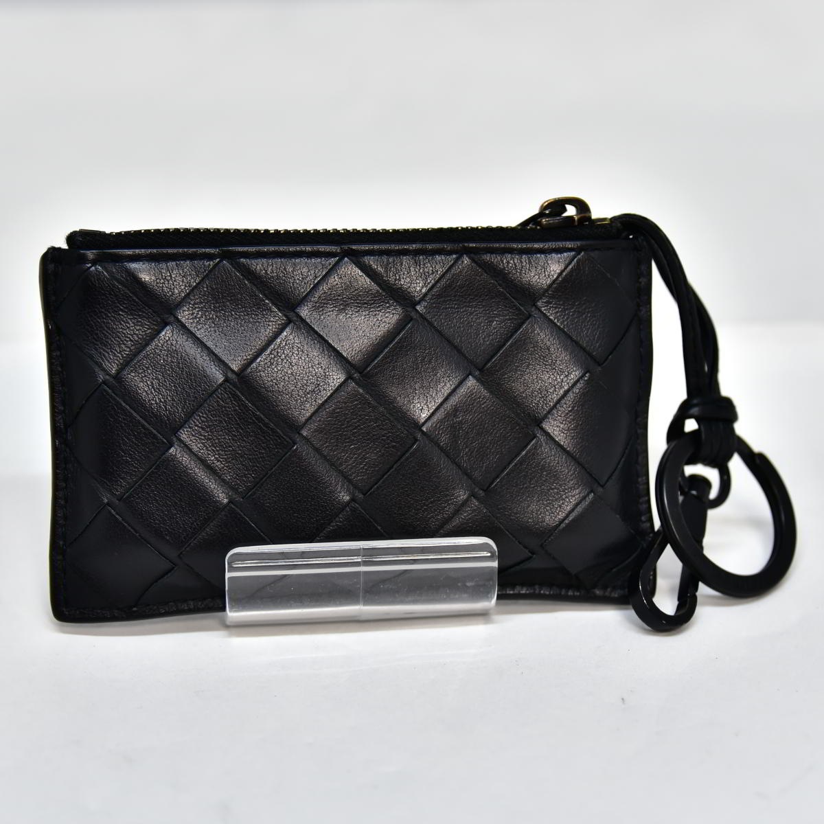 鑑定済 イントレチャート コインケース 小銭入れ キーリング付き レザー ブラック