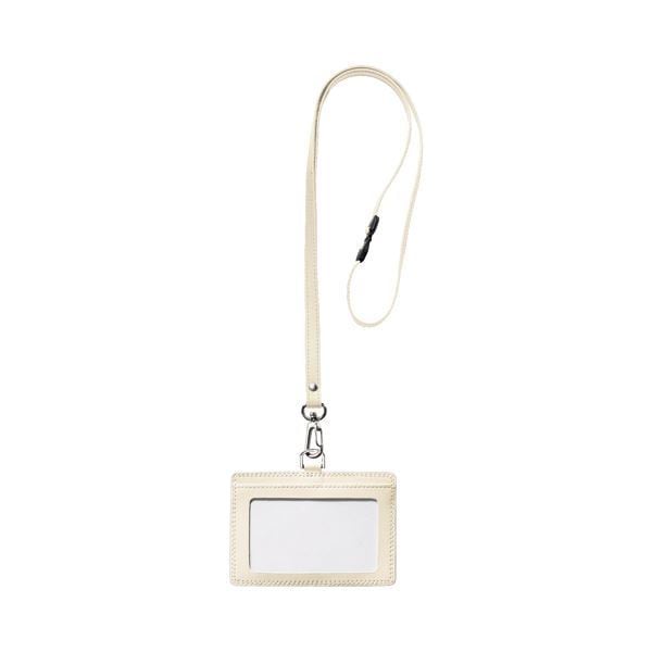 （まとめ） フロント 本革製ネームカードホルダー ヨコ型 ストラップ付 ホワイト RLNH-E-W 1個 5セット
