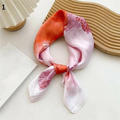 【20%OFFクーポン～】プリントヘッドスカーフ女性ヘッドバンドウェーブヘアラップネッカチーフ女性サテンスクエアスカーフショール スカーフ (Color : Orange Size : 70x70