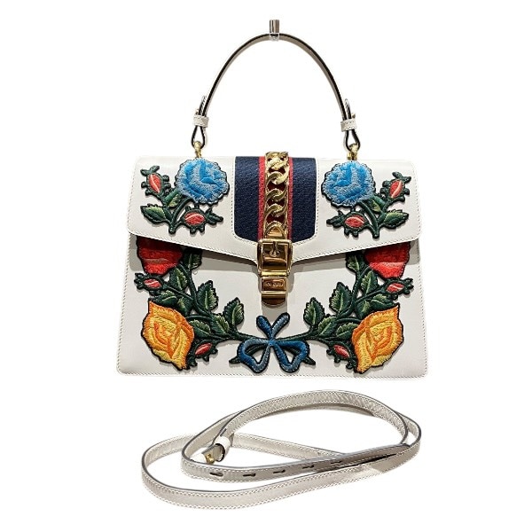 グッチ シェリーライン シルヴィ 431665 刺繍 ハンドバッグ ショルダーバッグ 【中古】