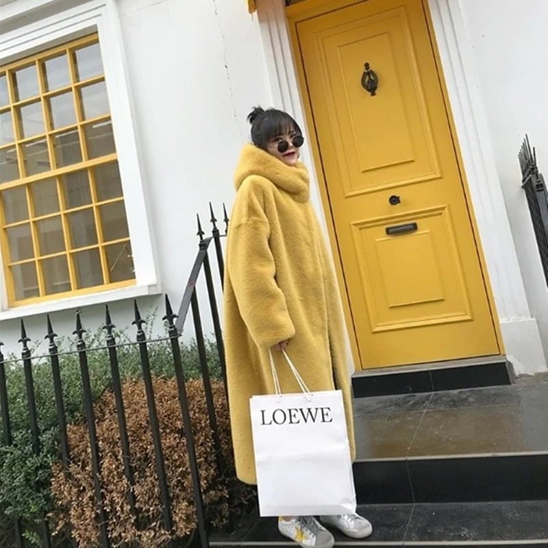 レッキスラビットファーコート 冬用 イミテーションミンクファーコート ミディアム丈 厚手 大きいサイズ スリムフィット 暖かい