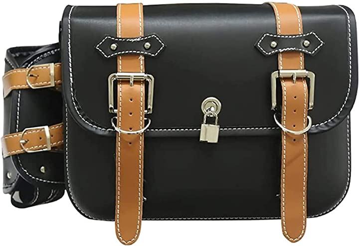 バイク サイド バッグ 専用 水筒入れ 大容量 防水 鍵 ケース 小物入れ ツーリング アウトドア(ベルト:茶色［大］ 1個, 33x25x13cm)