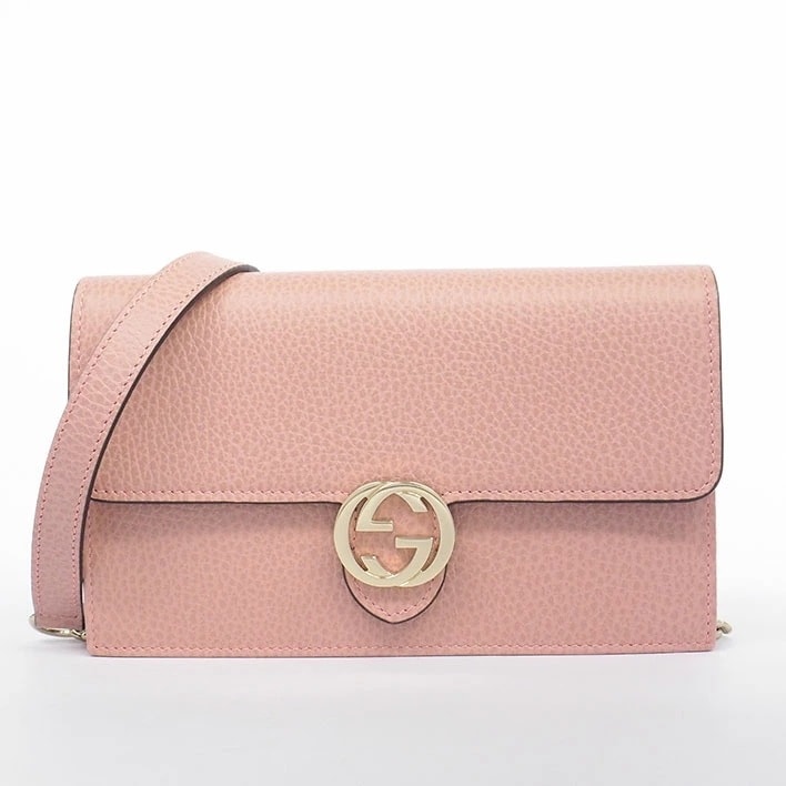 【美品】グッチ チェーンショルダー ゴールド金具 GG チェーンウォレット インターロッキングG レディース 【長財布（小銭入れあり）】