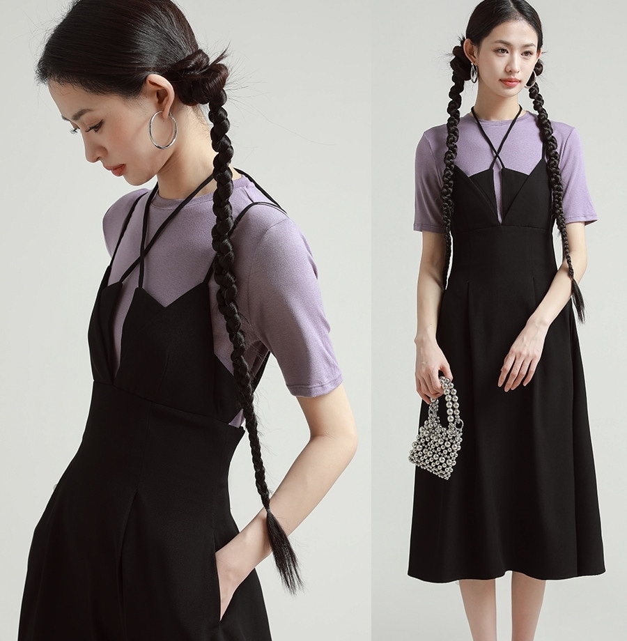 ワンピース ミディアム丈ワンピース ジャンパースカート ミディアム丈 Aライン クロスデザイン フレアスカート かわいい 大人可愛い きれいめ シンプル 上品 おしゃれ カジュアル こなれ感 個性的