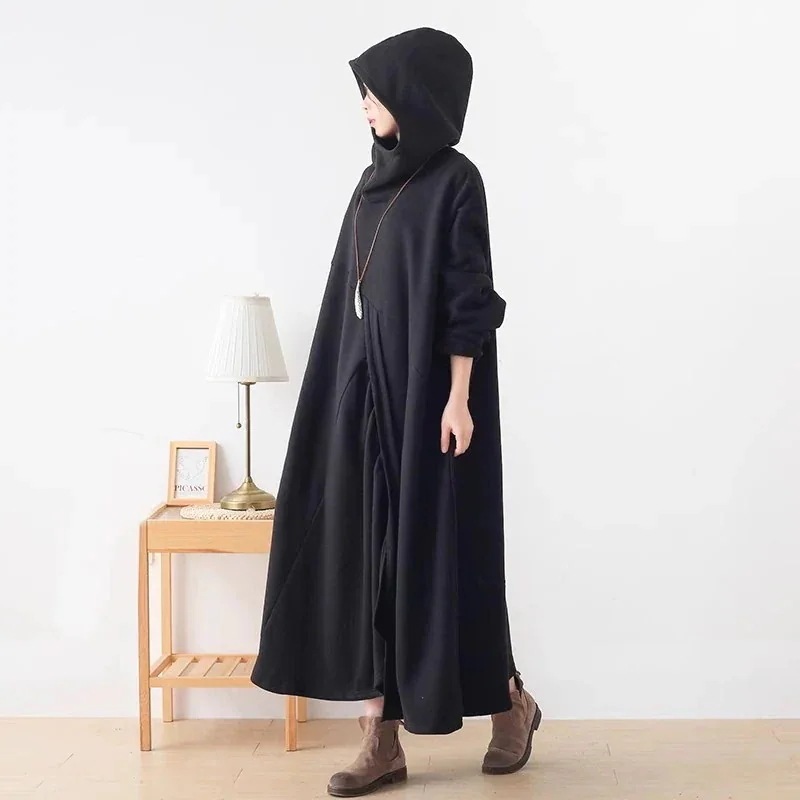 裏ボア パーカーワンピース レディース ワンピース 秋冬 裏起毛ワンピース ロング 大きいサイズ ミモレ丈 日系 長袖 ワンピ ゆったり 体型カバー 厚手30%制限