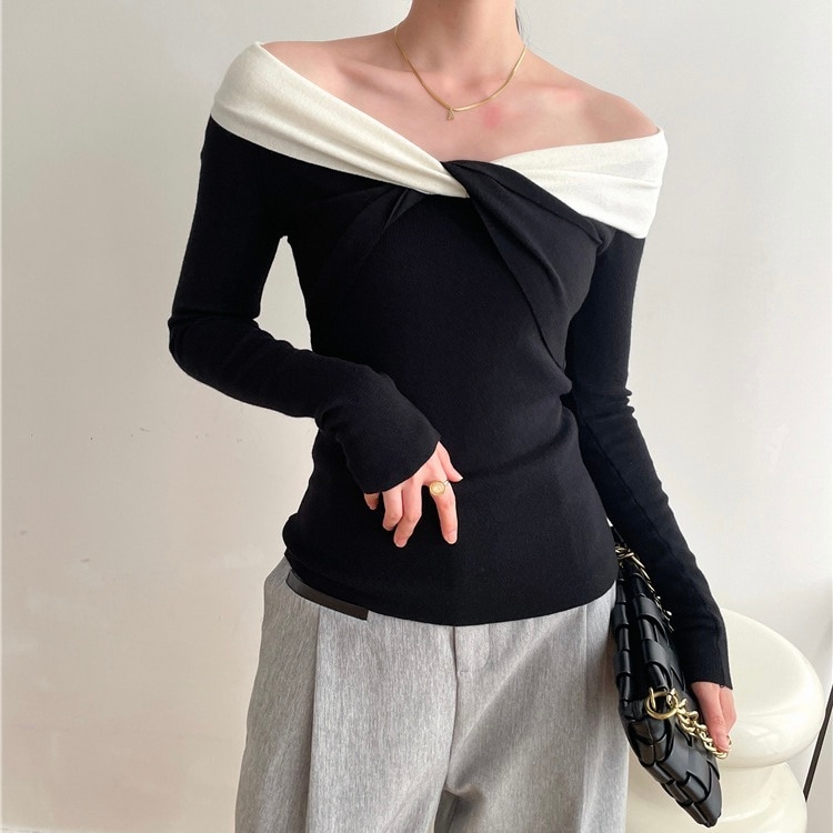 レディース トップス 長袖 オフショルダー タイト スリム 細身 スマート フェミニン かわいい 大人可愛い きれいめ シンプル おしゃれ こなれ感 ガーリー エレガント ラブリー キュート 都会的