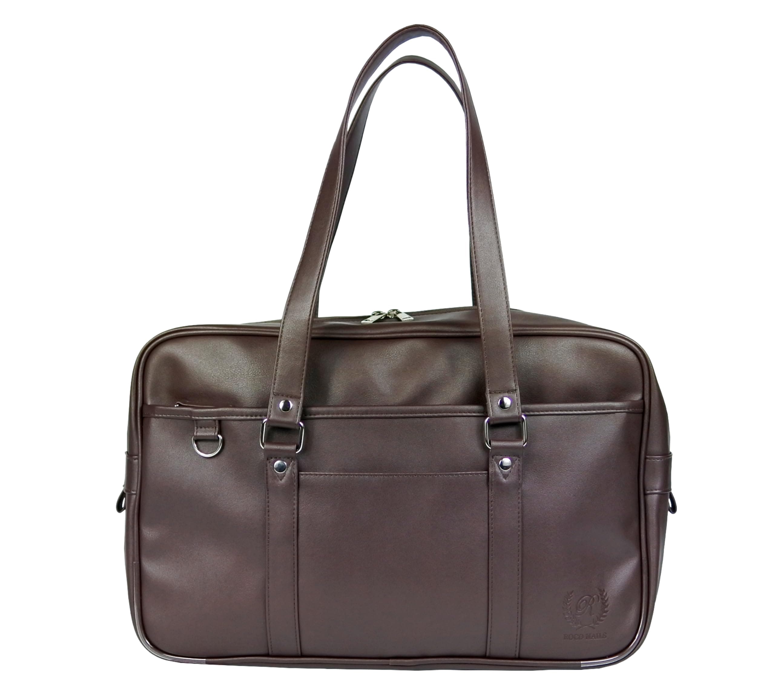 【ROCO NAILS】スクールバッグ スクバ 合皮 ブラウン 茶 高校生 女子 ボストンバッグ 通学 型押し A4ファイル対応 大容量