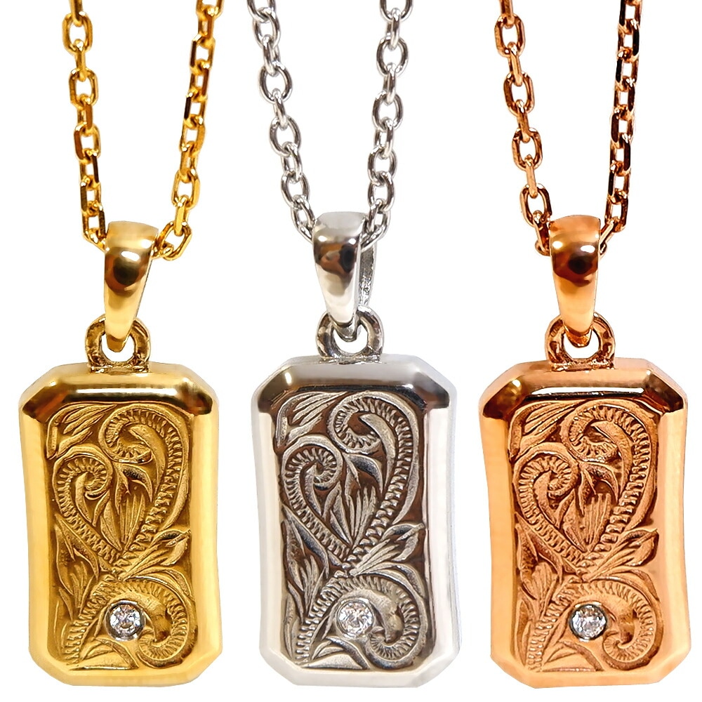 ハワイアンジュエリー ネックレス プレート スクロール 波 キュービックジルコニア アレルギーレス