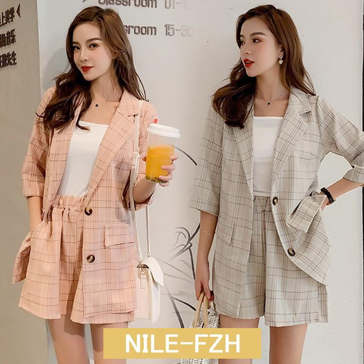 セットアップ レディース 40代 春夏ショットパンツ 2点セット カジュアル オシャレ 韓国風 大人 スーツセットアップ通勤 チェック柄 五分袖スーツ