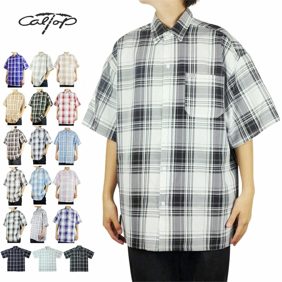 CALTOP キャルトップメンズ シャツ【クリックポスト発送】1000 SS CHECK SHIRTSショートスリーブチェックシャツブラック ブルー ネ