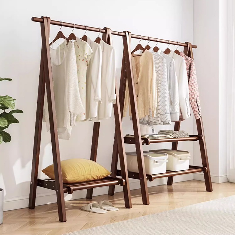 实木衣帽架落地家用挂衣架室内榉木简易晾衣服架子卧室衣服收纳架