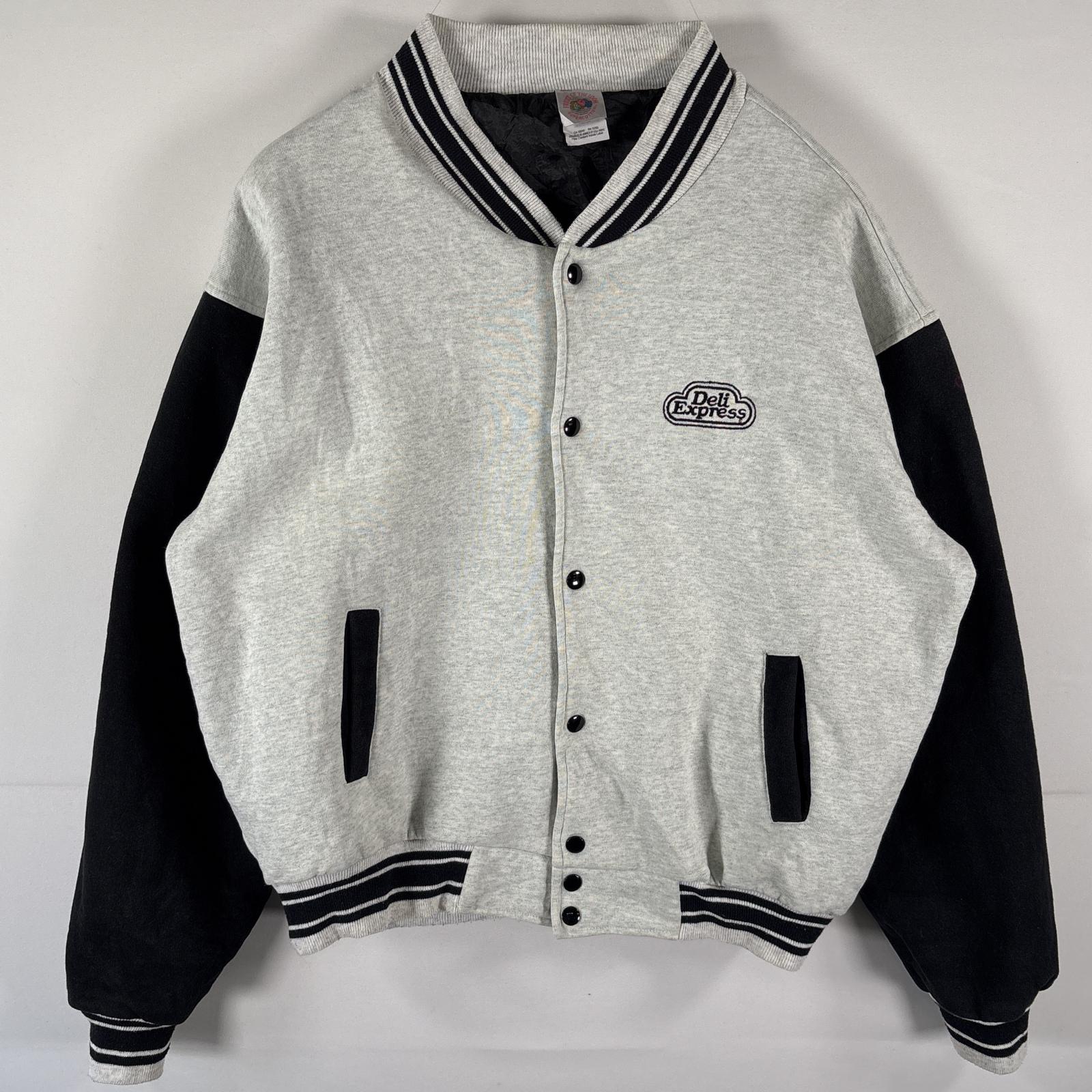 古着 スタジャン スウェット ブルゾン 刺繍 大きいサイズ ツートン XXL グレー メンズ