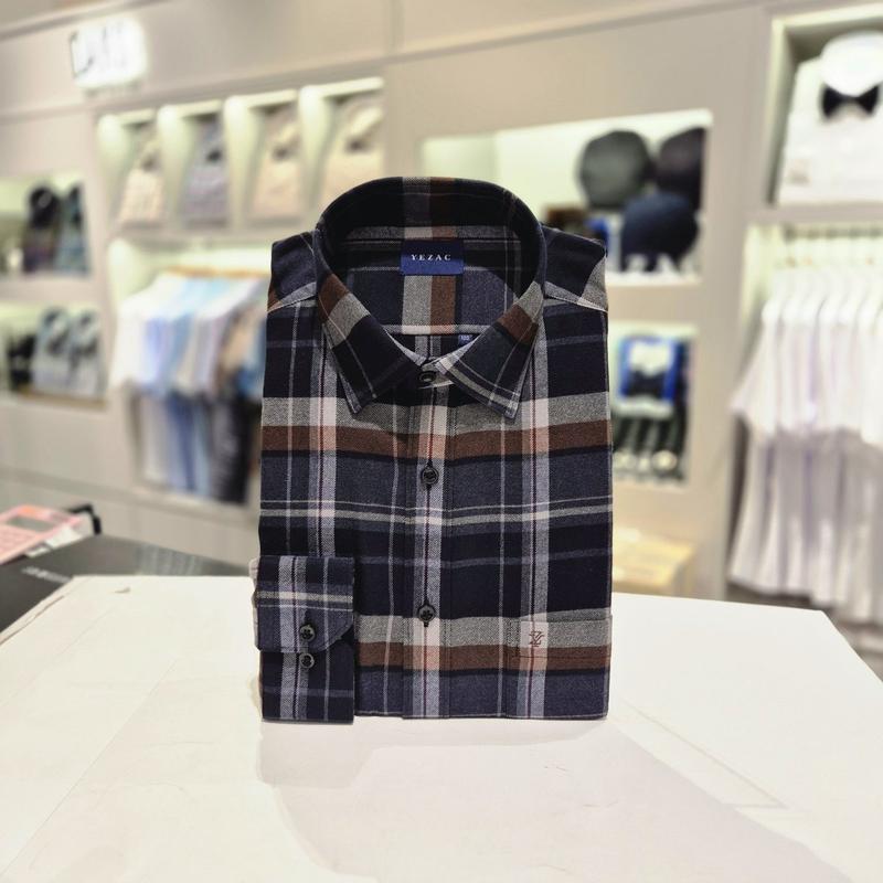 長袖レギュラーフィット起毛ビッグチェックカジュアルシャツ EWBR133_s