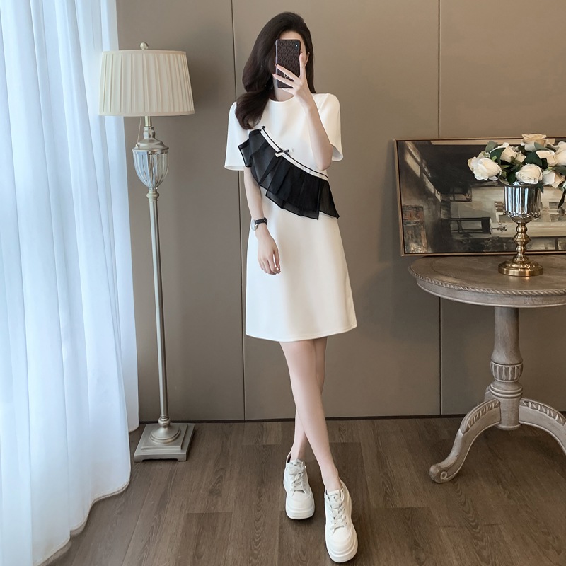 夏用女性用tシャツワンピース薄手気質小さめファッショナブル老化防止半袖スカート