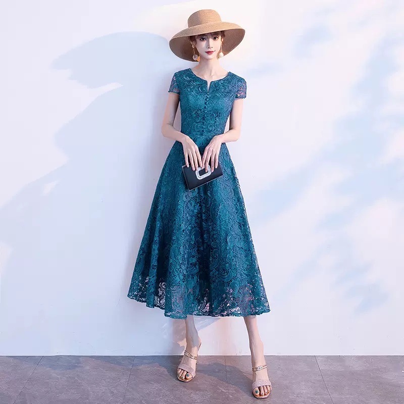 ドレス パーティードレス 披露宴ドレス イブニングドレス ロング丈 袖あり 七分袖 Vネック Aライン スリム 細身 レース ハイウエスト 透け感 大人可愛い きれいめ 大人 上品 お洒落 かっこいい