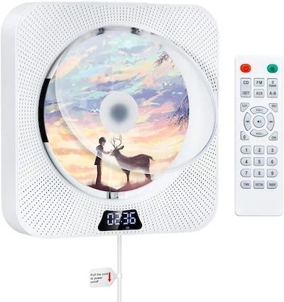 CDプレーヤー 卓上＆壁掛け式 ポータブル 1台多役 CDFMUSBAUXTFカードリ