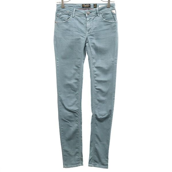 ワンポイントロゴ刺繍 スキニーデニムパンツ W25 ブルー系 ジーパン レディース