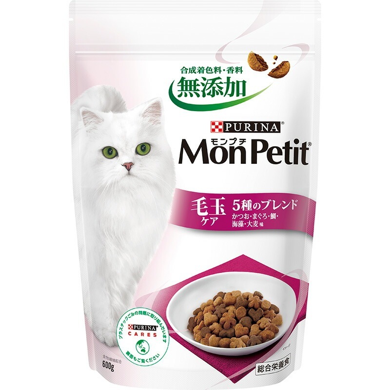 （まとめ買い）モンプチリュクスバッグ 毛玉をケア5種ブレンド 600g 猫用フード [x6]