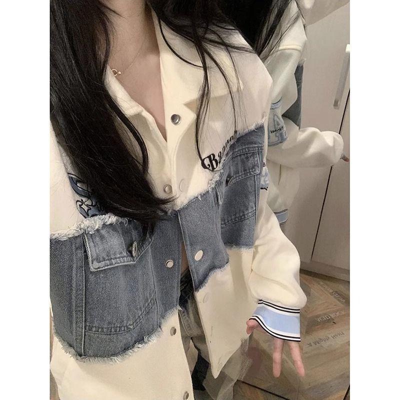 伝統的な中国風のデニムの冬のドレスパッチワーク野球のための女性秋と冬フリース裏地厚く特大のロールプレイングジャケットコート