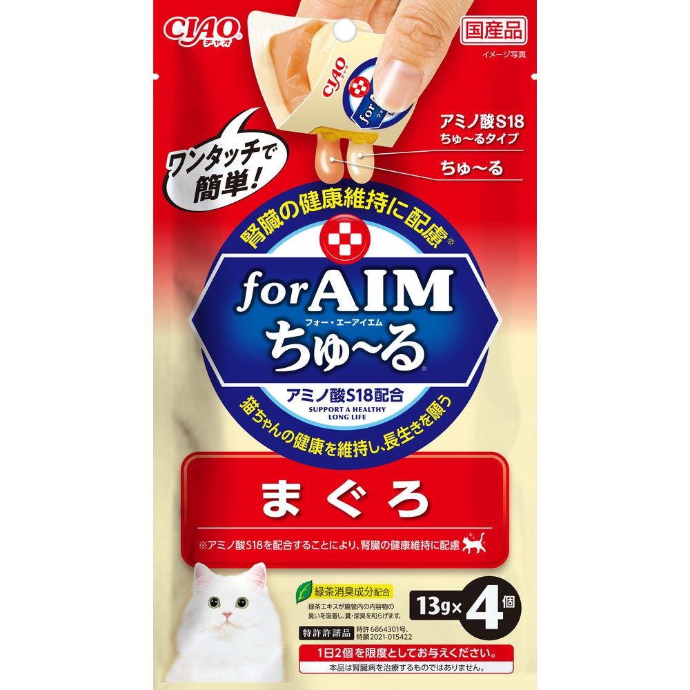 （まとめ買い）いなばペットフード CIAO forAIMワンタッチちゅる まぐろ 13gx4個 猫用おやつ [x16]